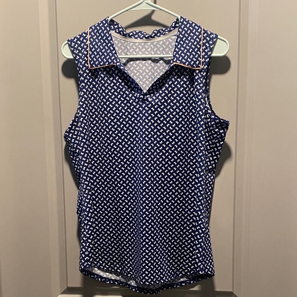 Jofit Navy Print Sleeveless Polo Golf Tennis Pickleball Athletic Top M